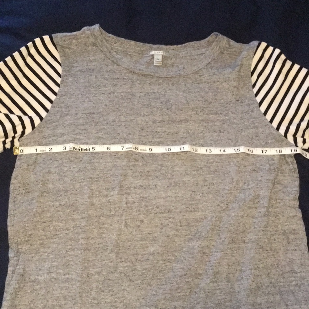 J Crew heather gray tee with black/white stripe sleeve - Picture 8 of 9